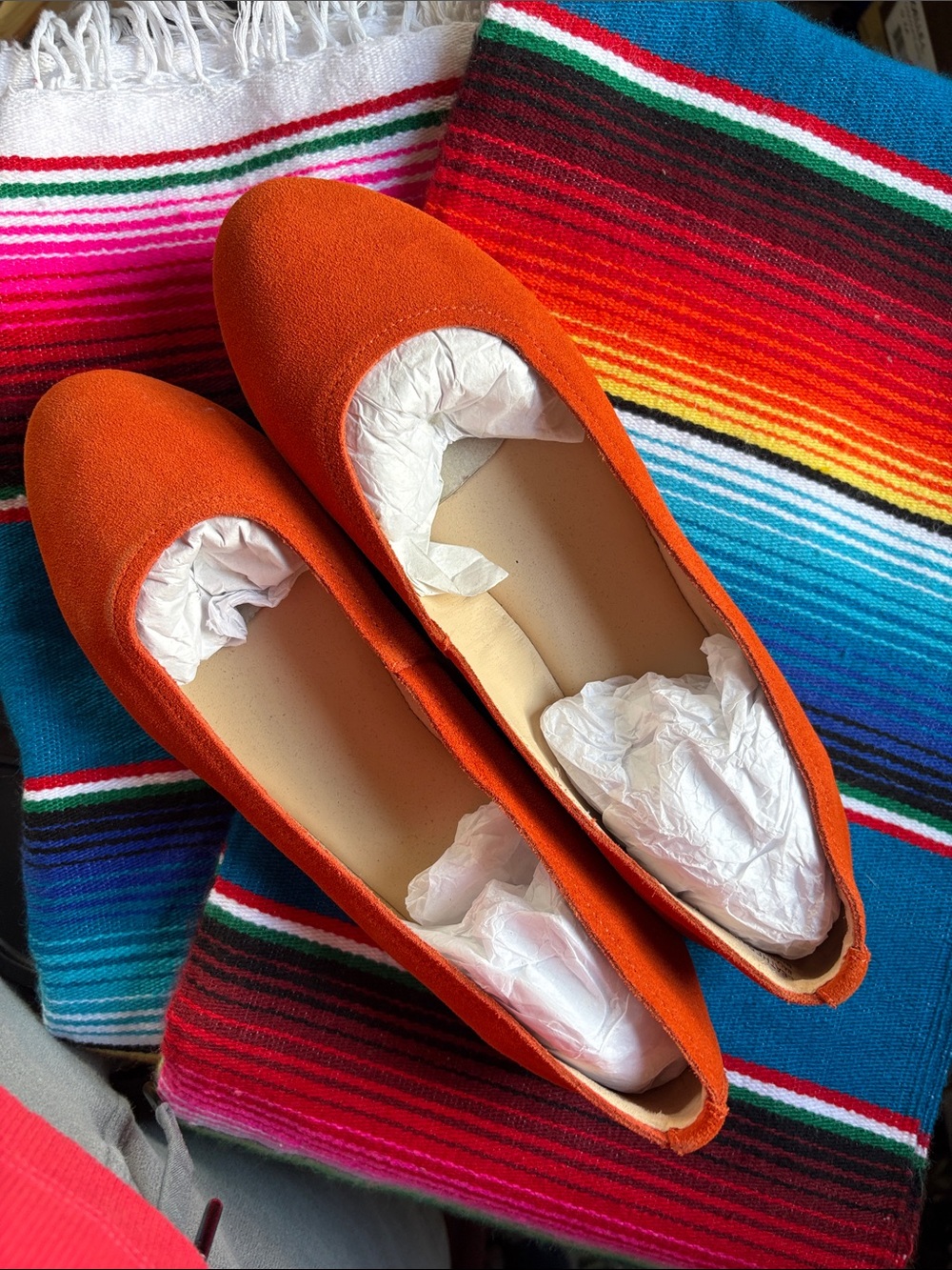 Women's Orange Suede Ballet Flats with Classic Round Toe